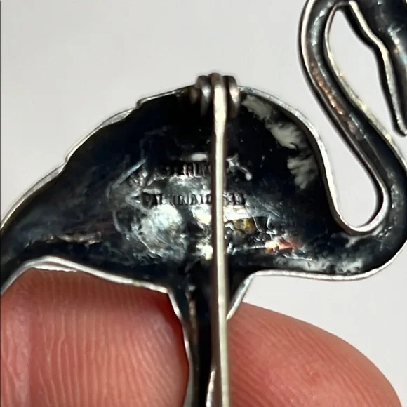 Vintage Sterling Silver Art Deco P. Enameled with Marcasite Flamingo Brooch. - Picture 4 of 4